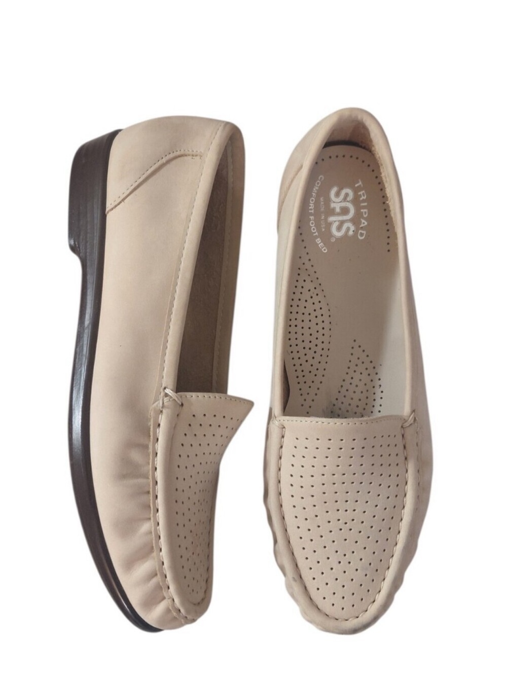 SAS Tripad Comfort Beige Leather Perforated Slip On Loafer size 7